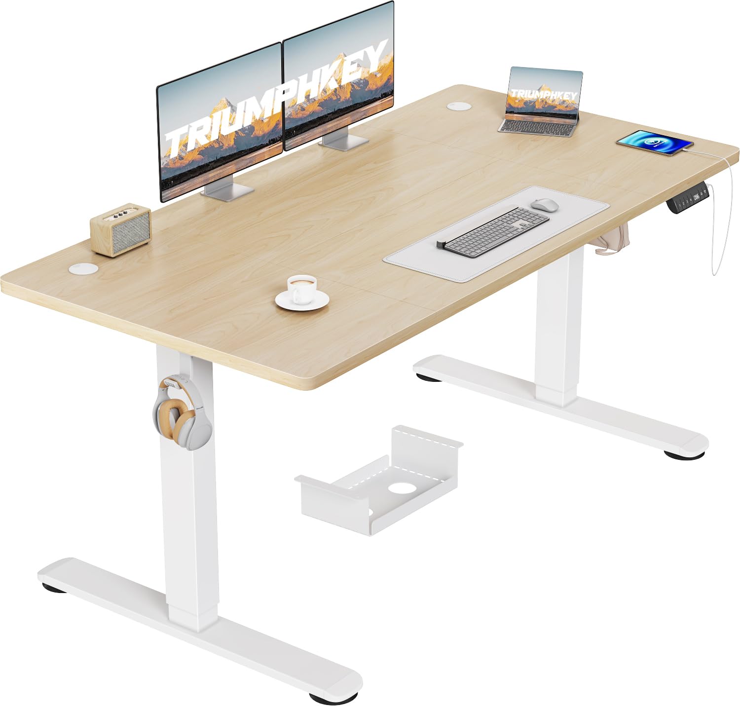 Bureau Assis-debout électrique Réglable - 140x60 Cm, Prise Intégrée, Ports USB, 3 Mémoires - Pour Bureau Ergonomique